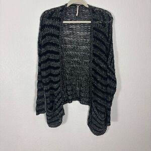 Free People Black & Grey Striped Open Knit Open Cardigan Sweater Size XS